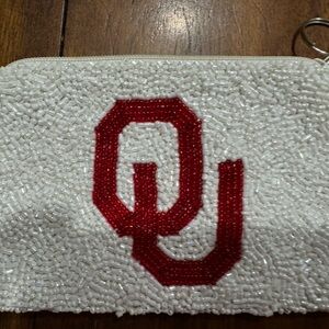 Small boutique game day beaded OU ID pouch - never been used